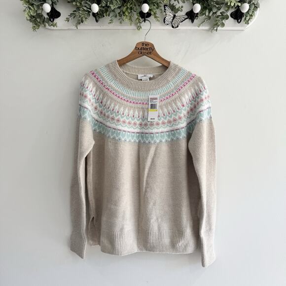 New Vineyard Vines Shine Fairisle Sweater In Oatmeal Medium PB - Picture 1 of 4